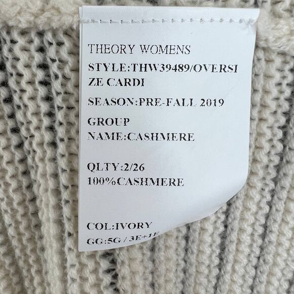 Theory Ivory 100% Cashmere Oversized Button-Up V-Neck Cardigan Sweater L Large - Picture 6 of 6
